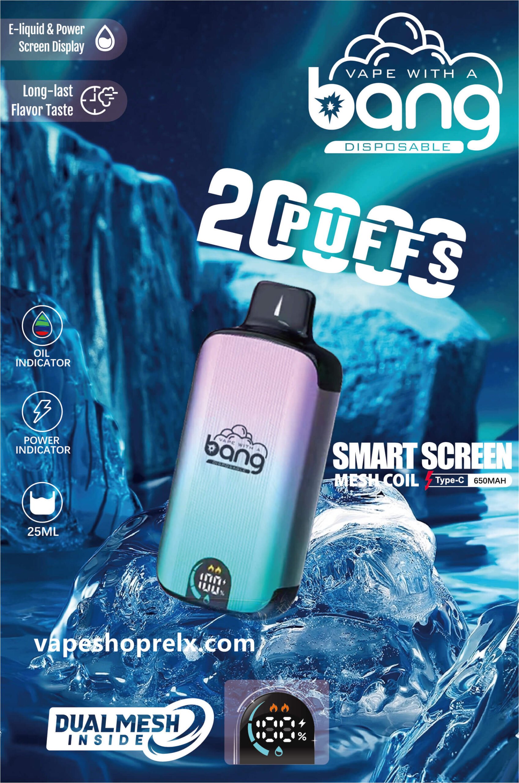 BANG DUALMESH 20000 Puffs一次性拋棄式電子煙｜LED顯示屏持久續航可充電-2